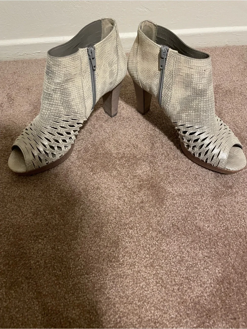 Paul Green Silver Woven Peep-Toe Ankle Booties